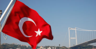 Turkish flag over Bosphorus Istanbul