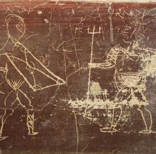Drawing a Child on the Terrace Houses of Ephesus which showing a Gladiator Fight.