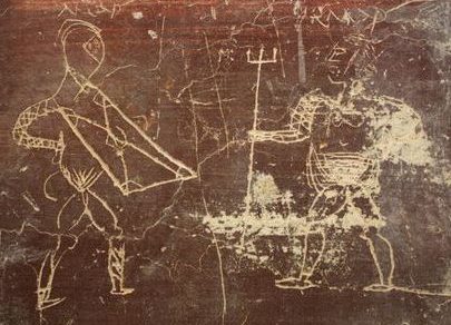 Drawing a Child on the Terrace Houses of Ephesus which showing a Gladiator Fight.