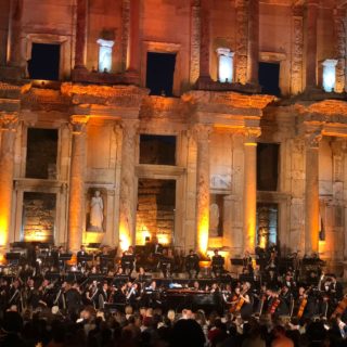 Tekfen Philharmonic Orchestra in front of the Celsus Library of Ephesus