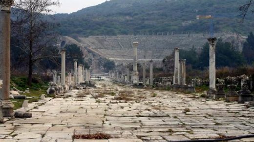 When the ancient sailors left their ships and started to walk into Ephesus Ancient City, Ephesus Grand Theater which was located by the end of the Harbour Street of Ephesus used the welcome them.