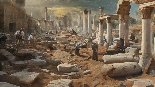 Illustration of Early Excavations at the Curetes Street of Ephesus