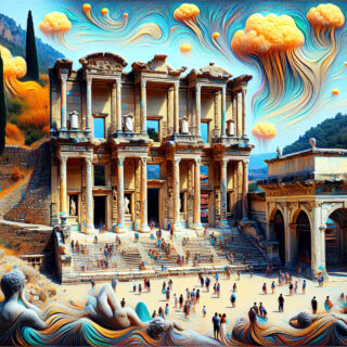 Library of Celsus Reimagined in Surrealism Style